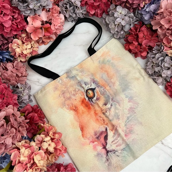 Eco-Friendly Abstract Watercolor Tiger Folding Tote Bag - Picture 3 of 14